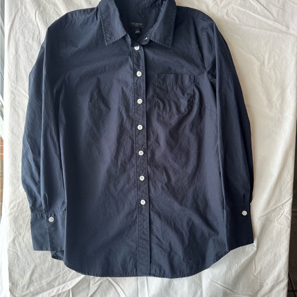 Talbots Navy Blue Button-Up Blouse